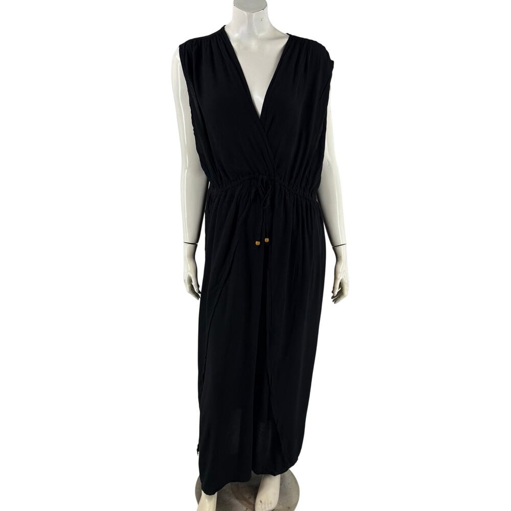Raviya Swim Cover Up Maxi Dress Plus Size 2X Black Crepe V Neck Beach NEW